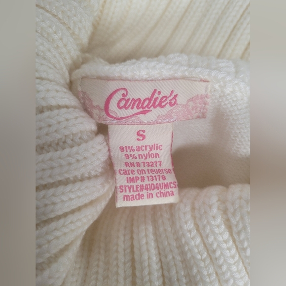 Candie's S Ivory Creamy Off White Cowlneck Long Sweater 3/4 Cuffed Sleeve - Picture 4 of 5